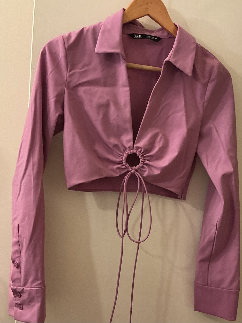 Zara Mauve Drawstring Crop Shirt